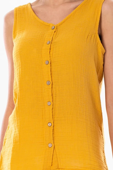 Kolsuz Melis Yazlık Müslin Bluz Hardal Hrd 2XL Hardal - Resim 3