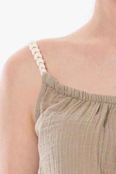 Askılı Alaçatı Yazlık Müslin Bluz Vizon Vzn 2XL-3XL Vizon - Resim 3