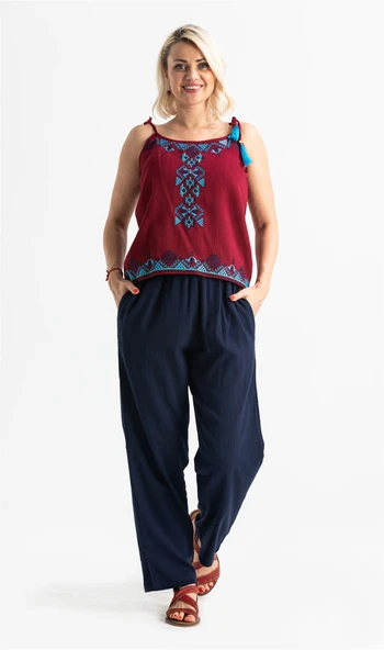 Askılı Şile Bezi Atiye Yazlık Bluz Bordo Brd XL Bordo ürün görseli