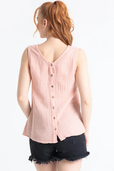 Kolsuz Melis Yazlık Müslin Bluz Pudra Pdr 3XL Pudra - Resim 2