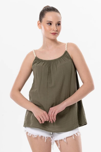 Askılı Alaçatı Yazlık Müslin Bluz Haki Hk 2XL-3XL Haki ürün görseli