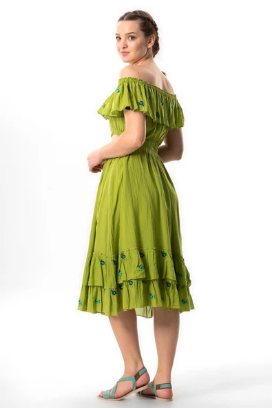 Lavinya Vual Lastik Detaylı Nakışlı Yazlık Crop Bluz Fıstık Yeşili fysl S/M Fıstık Yeşili - Resim 6