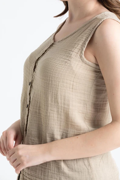 Kolsuz Melis Yazlık Müslin Bluz Vizon Vzn L Vizon - Resim 4