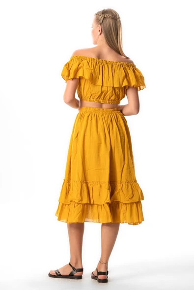 Kısa Kol Vual Lavinya Kayık Yaka Yazlık Bluz Hardal Hrd 2XL-3XL Hardal - Resim 2