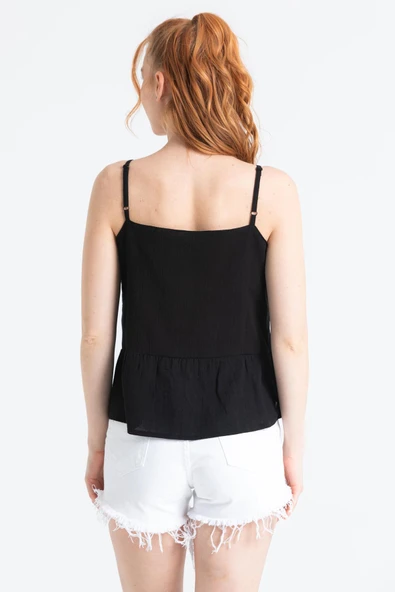 Askılı Şile Bezi Bihter Nakışlı Yazlık Bluz Siyah Syh - Resim 2