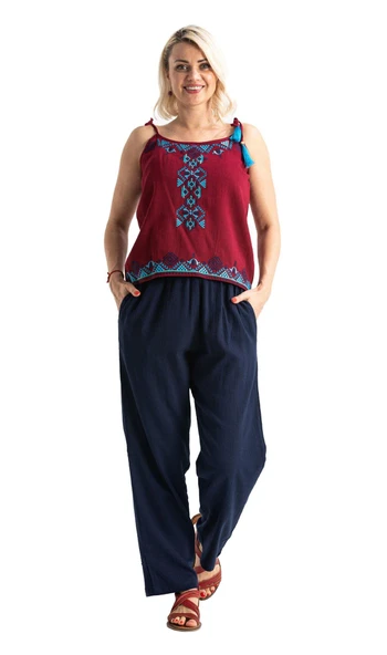 Askılı Şile Bezi Atiye Yazlık Bluz Bordo Brd XL Bordo - Resim 6