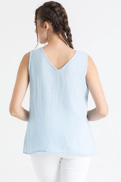Kolsuz Melis Yazlık Müslin Bluz Buz Mavi Bmv S Buz Mavi - Resim 2