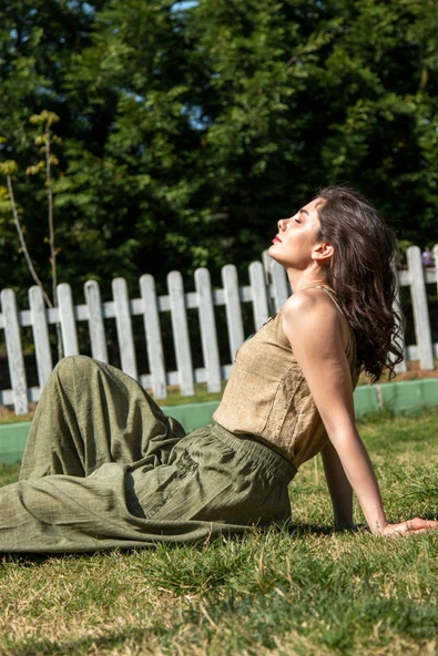 Kolsuz Poplin Zeyno Yazlık Bluz Toprak Tprk L Toprak - Resim 3