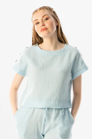 Kısa Kol İzel Yazlık Müslin Bluz Buz Mavi Bmv L Buz Mavi ürün görseli