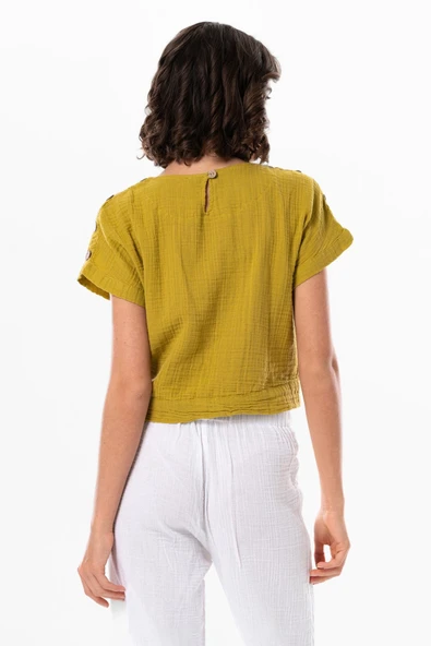 Kısa Kol İzel Yazlık Müslin Bluz Yağ Yeşili Ygysl S Yağ Yeşili - Resim 2