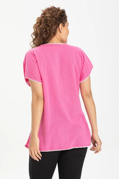 Kısa Kol Şile Bezi Naz Yazlık Bluz Pembe Pmb XL Pembe - 2