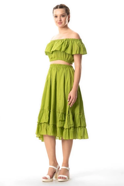 Kısa Kol Vual Lavinya Kayık Yaka Yazlık Bluz Fıstık Yeşili fysl 2XL-3XL Fıstık Yeşili ürün görseli