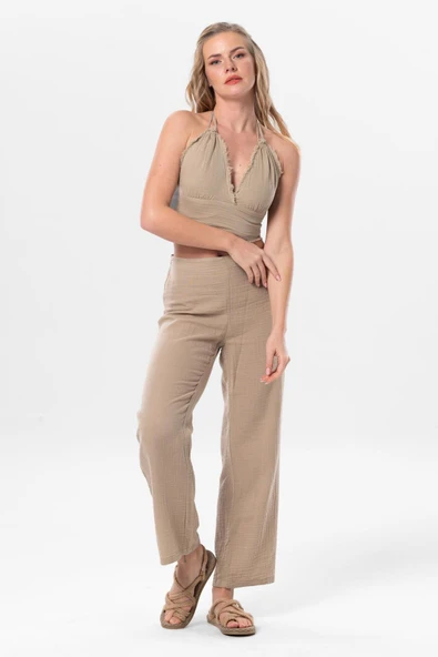 Göcek Bağlama Detaylı Yazlık Müslin Büstiyer Vizon Vzn S Vizon - Resim 5