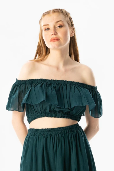 Kısa Kol Vual Lavinya Kayık Yaka Yazlık Bluz Petrol Ptrl L/XL Petrol ürün görseli