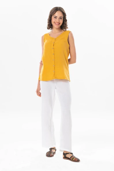 Kolsuz Melis Yazlık Müslin Bluz Hardal Hrd L Hardal - Resim 5