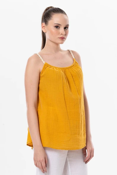 Askılı Alaçatı Yazlık Müslin Bluz Hardal Hrd 2XL-3XL Hardal ürün görseli