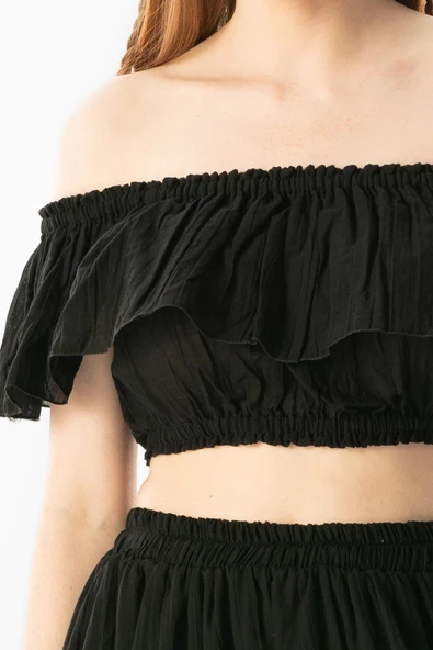 Kısa Kol Vual Lavinya Kayık Yaka Yazlık Bluz Siyah Syh L/XL Siyah - Resim 3