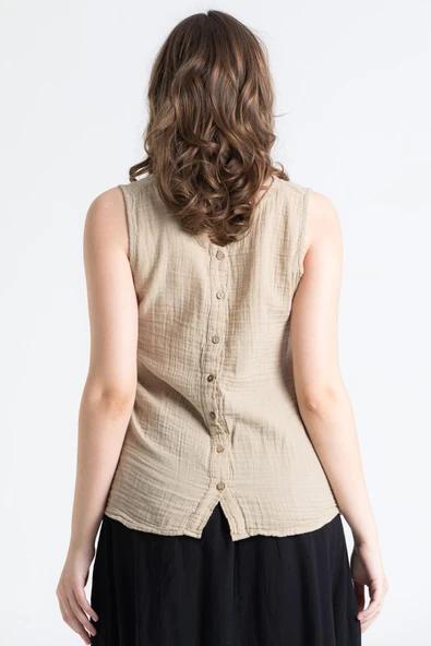 Kolsuz Melis Yazlık Müslin Bluz Vizon Vzn S Vizon - Resim 2