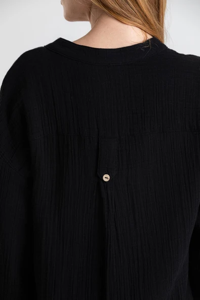 Uzun Kol Asu Yazlık Müslin Bluz Siyah Syh 4XL/5XL Siyah - Resim 2