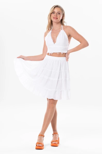 Göcek Bağlama Detaylı Yazlık Müslin Büstiyer Beyaz Byz 2XL Beyaz - Resim 5