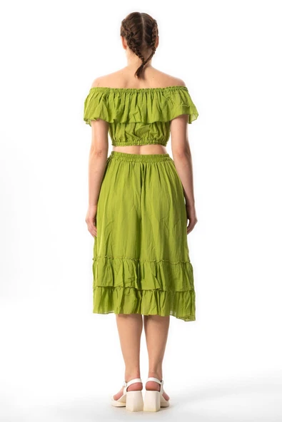 Kısa Kol Vual Lavinya Kayık Yaka Yazlık Bluz Fıstık Yeşili fysl S/M Fıstık Yeşili - Resim 2