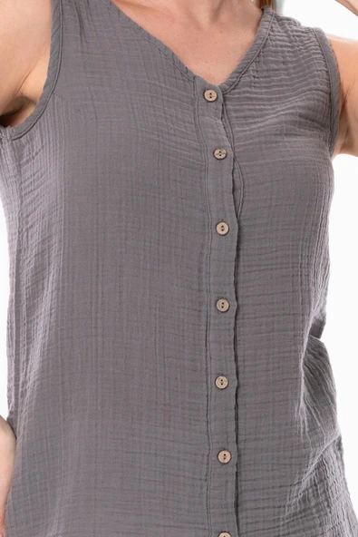 Kolsuz Melis Yazlık Müslin Bluz Gri Gri 3XL Gri - Resim 3