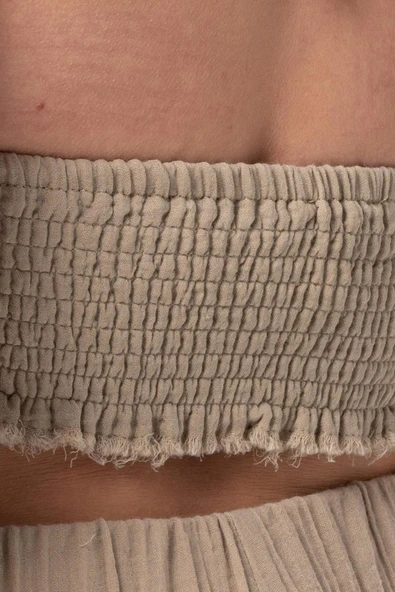 Göcek Bağlama Detaylı Yazlık Müslin Büstiyer Vizon Vzn 2XL Vizon - 3