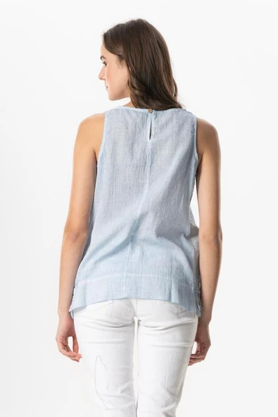 Kolsuz Poplin Zeyno Yazlık Bluz Buz Mavi Bmv 3XL Buz Mavi - Resim 2