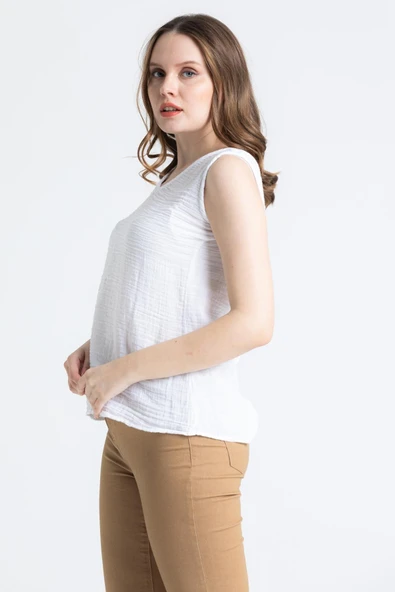 Kolsuz Melis Yazlık Müslin Bluz Beyaz Byz 2XL Beyaz - Resim 5