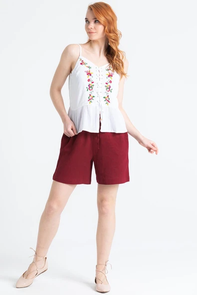 Askılı Şile Bezi Bihter Nakışlı Yazlık Bluz Beyaz Byz ürün görseli