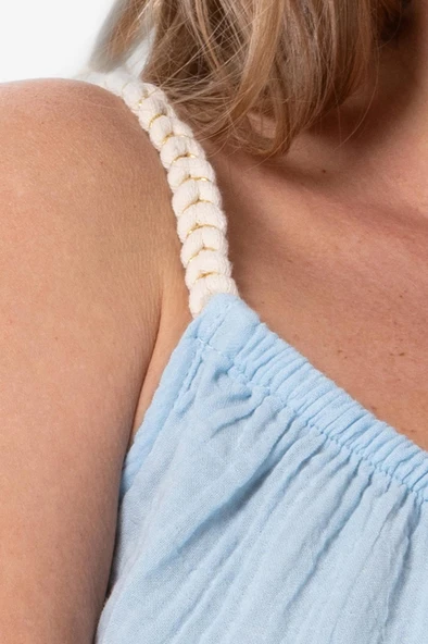 Askılı Alaçatı Yazlık Müslin Bluz Buz Mavi Bmv L/XL Buz Mavi - Resim 3