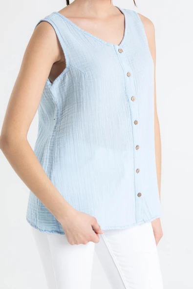 Kolsuz Melis Yazlık Müslin Bluz Buz Mavi Bmv S Buz Mavi - Resim 3