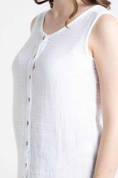 Kolsuz Melis Yazlık Müslin Bluz Beyaz Byz 2XL Beyaz - Resim 3