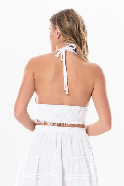 Göcek Bağlama Detaylı Yazlık Müslin Büstiyer Beyaz Byz L Beyaz - Resim 2