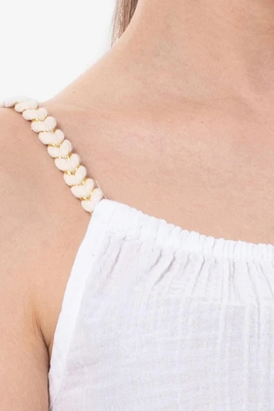 Askılı Alaçatı Yazlık Müslin Bluz Beyaz Byz - Resim 3