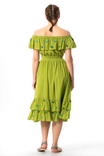 Lavinya Vual Lastik Detaylı Nakışlı Yazlık Crop Bluz Fıstık Yeşili fysl L/XL Fıstık Yeşili - Resim 2