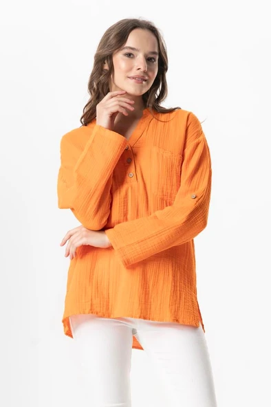 Uzun Kol Asu Yazlık Müslin Bluz Turuncu Trnc L/XL Turuncu ürün görseli