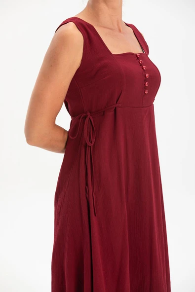 Kolsuz Şile Bezi Üçgen Katlı Midi Boy Yazlık Elbise Bordo Brd XL Bordo - Resim 3