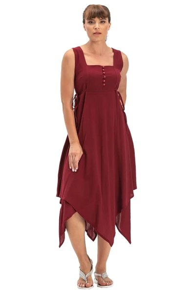 Kolsuz Şile Bezi Üçgen Katlı Midi Boy Yazlık Elbise Bordo Brd XL Bordo - Resim 6