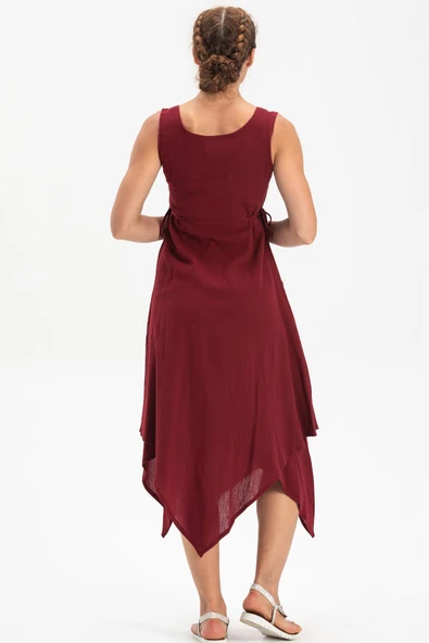 Kolsuz Şile Bezi Üçgen Katlı Midi Boy Yazlık Elbise Bordo Brd XL Bordo - Resim 2