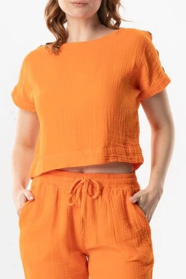 Kısa Kol İzel Yazlık Müslin Bluz Turuncu Trnc S Turuncu - Resim 3