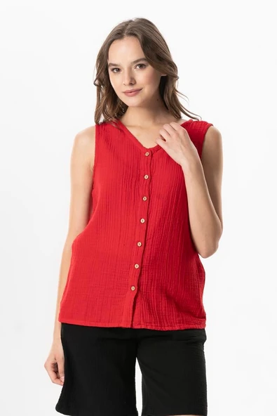 Kolsuz Melis Yazlık Müslin Bluz Kırmızı Krmz 3XL Kırmızı ürün görseli