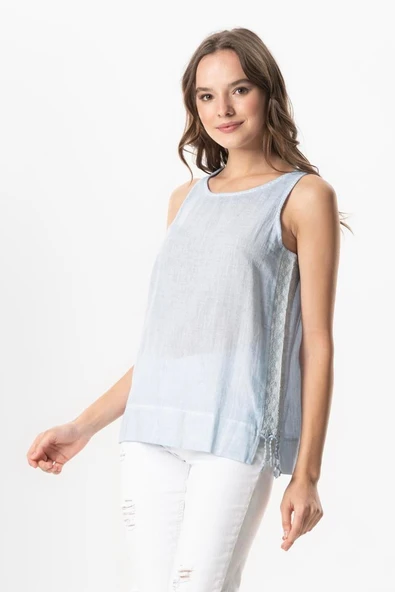 Kolsuz Poplin Zeyno Yazlık Bluz Buz Mavi Bmv XL Buz Mavi - Resim 3