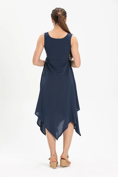 Kolsuz Şile Bezi Üçgen Katlı Midi Boy Yazlık Elbise Lacivert Lcvt M Lacivert - Resim 2