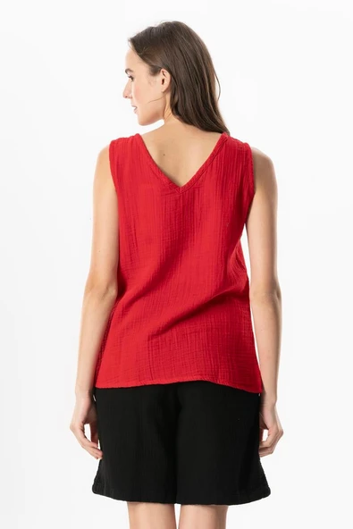 Kolsuz Melis Yazlık Müslin Bluz Kırmızı Krmz 3XL Kırmızı - Resim 2