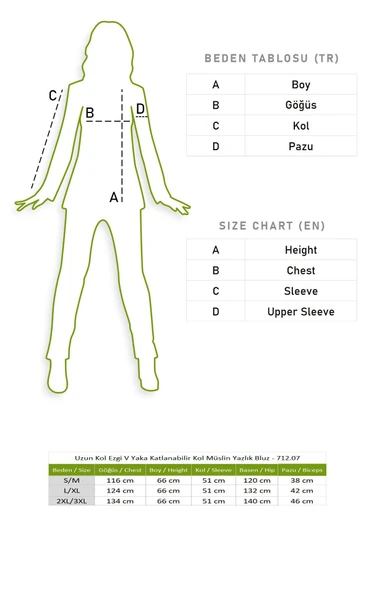 Uzun Kol Ezgi V Yaka Katlanabilir Kol Müslin Yazlık Bluz Krem Krm L/XL Krem - Resim 7