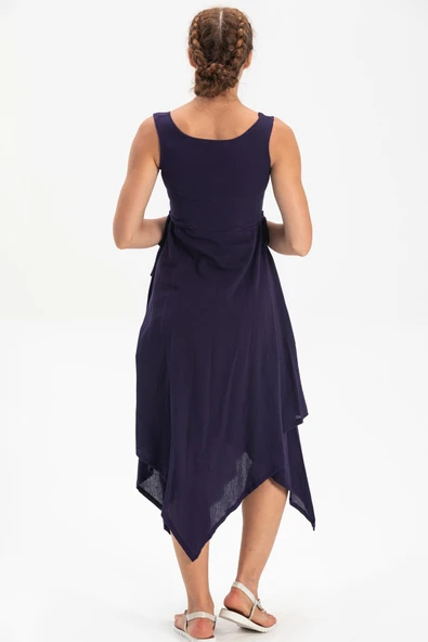 Kolsuz Şile Bezi Üçgen Katlı Midi Boy Yazlık Elbise Mor Mor XS Mor - Resim 2