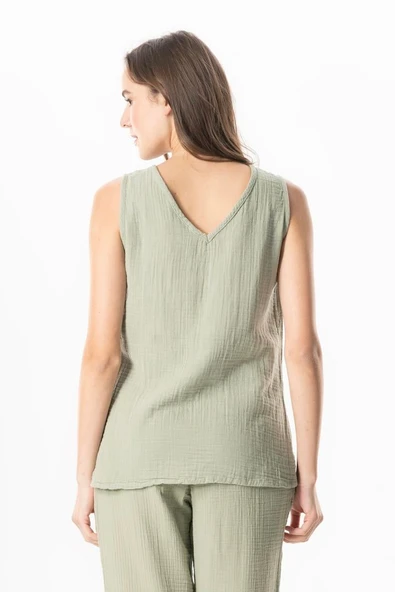 Kolsuz Melis Yazlık Müslin Bluz Zeytin Yeşili Zytnysl 2XL Zeytin Yeşili - Resim 2