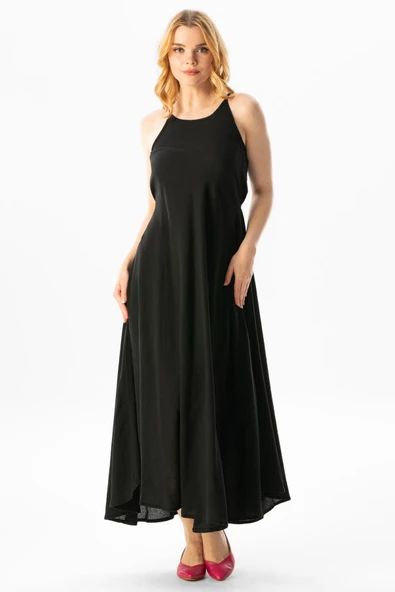 Askılı Şile Bezi Sima Uzun Yazlık Elbise Siyah Syh S Siyah ürün görseli