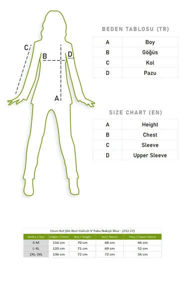 Uzun Kol Şile Bezi Gülruh V Yaka Nakışlı Bluz Krem Krm S/M Krem - Resim 6